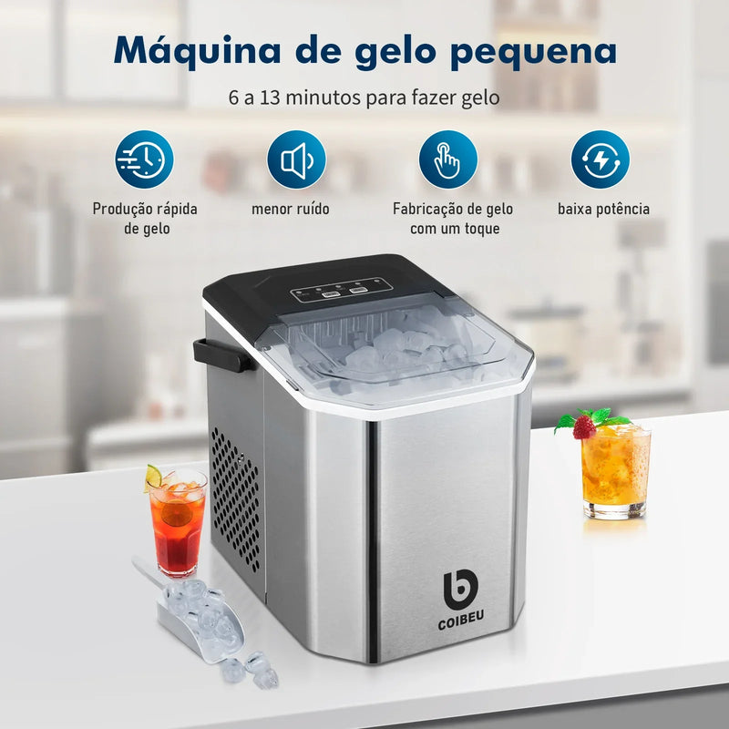 Smart Ice - Máquina de Gelo Portátil EUHOMY 12kg - Compacta, Silenciosa e Rápida